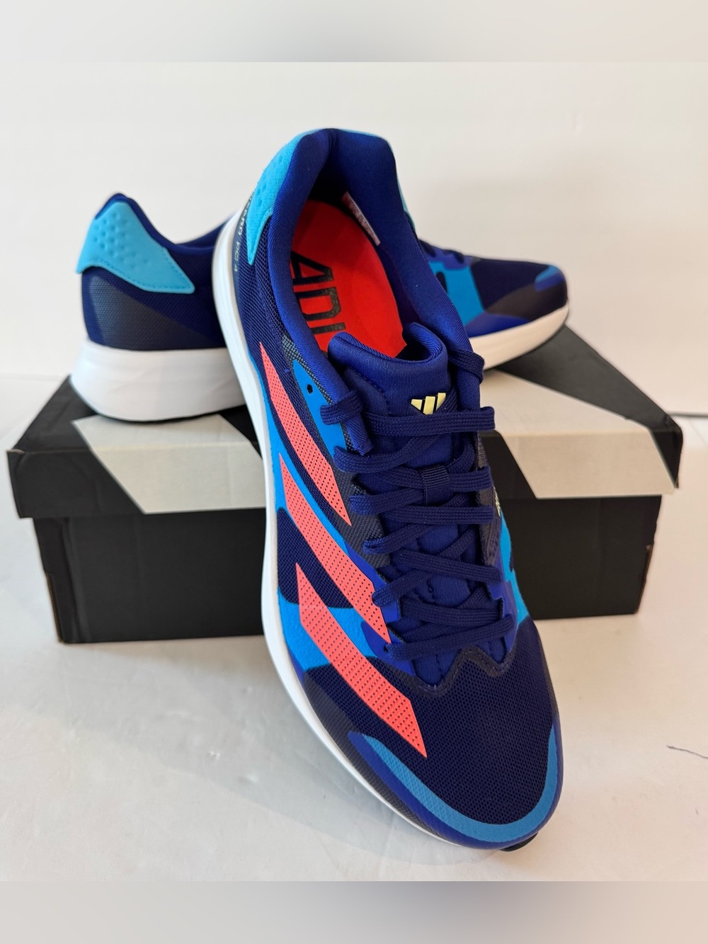adidas Adizero Navy, Bright Blue & Coral Running Shoes- size Men’s 10